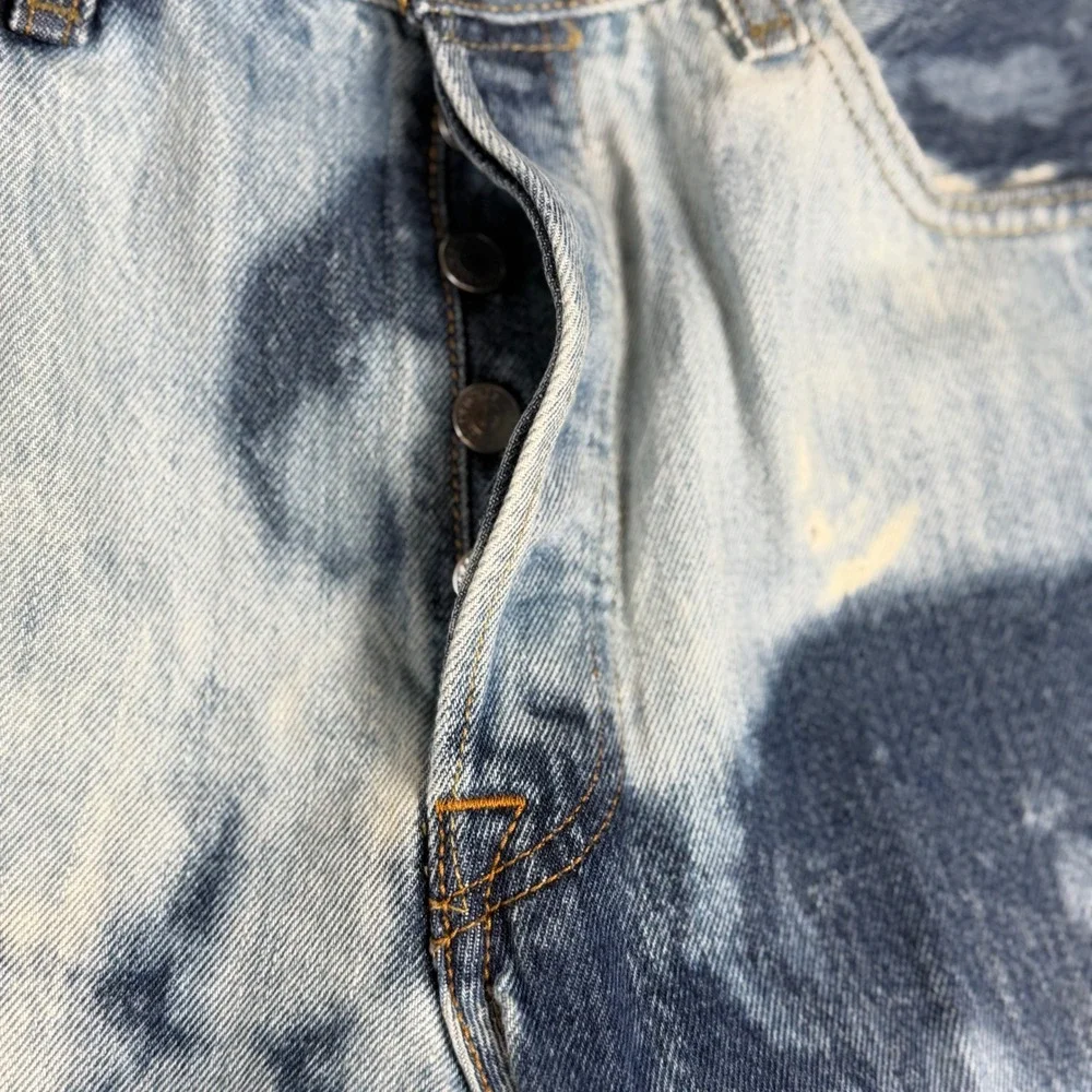Levis 501 Mens Custom Bleach Splatter Jeans Straight Leg Blue White W33 L30